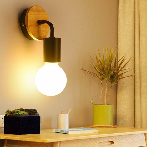 AXHUP Apliques de Pared Interior 2 Piezas, Lámpara de pared Madera Industrial, E27 Apliques de Pared Vintage para Dormitorio Sala Decoración Bares Cafés Hoteles, Negro