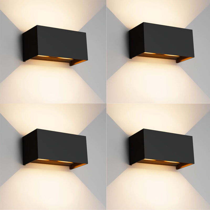 Set de 4 apliques de pared LED 24 W para interior/exterior, haz de luz regulable en altura y abajo, aplique de pared, 3000 K, IP65