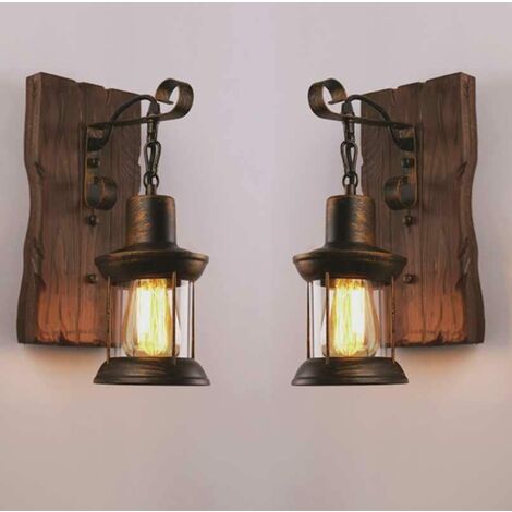 Apliques de pared rústicos retro, lámparas de pared vintage industriales, lámpara de pared de madera antigua para pasillo, espejo de tocador, pasillo, dormitorio al lado, barra (2 piezas)