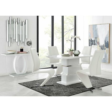 main image of "Apollo Rectangle White High Gloss Chrome Dining Table And 4 Willow Chairs Set"