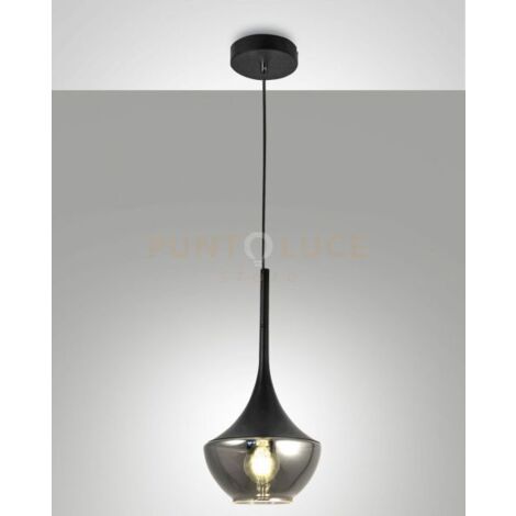 APOLLO SOSPENSIONE NERA 1 LUCE ATTACCO E27 D.20CM IN METALLO E VETRO