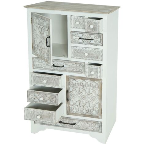 Apotheker Kommode HHG-843, Schrank Schubladenkommode, Holz Schubladen, Shabby-Look Vintage 150x81x40cm, weiß-braun