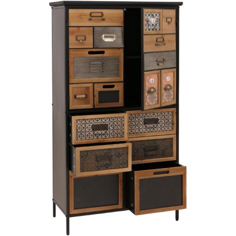 Apothekerkommode HHG-306, Schrank Highboard Schubladen, Vintage Shabby-Look 136x73x35cm, natur/bunt