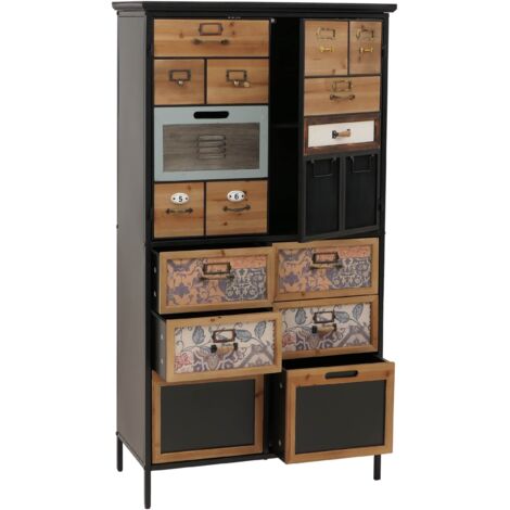 Apothekerkommode HHG-307, Schrank Highboard Schubladen, Vintage Shabby-Look 136x73x35cm, natur/blau/weiß