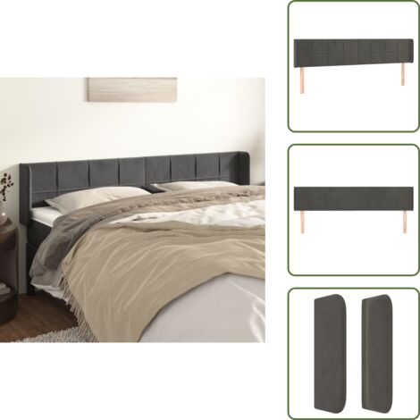 Apoyo para espalda - vidaXL Cabecero de terciopelo gris oscuro 203x16x78/88 cm - Cabecero de cama con orejas