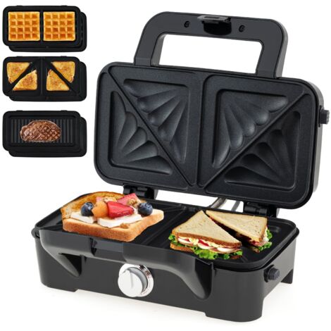 Appareil 3 en 1 pour sandwichs, gaufres et paninis, plaques antiadhésives - AquaForge