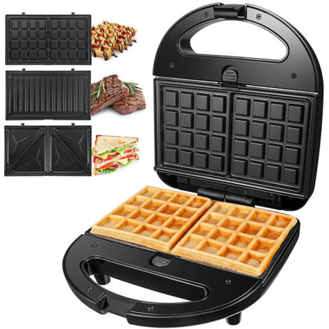 Appareil 3 en 1 pour sandwichs, gaufriers et paninis, 750 W, avec plaques antiadhésives et remplaçables, écran LED et bien plus encore - AquaForge