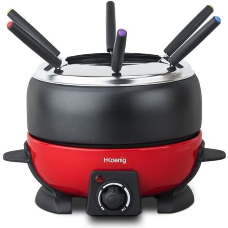 Appareil à fondue 2L pour 6 personnes – Thermostat réglable 25°C à 190°C – Revêtement antiadhésif – Inclus 6 fourchettes à fondue – Hkoenig - AUC3760124954203