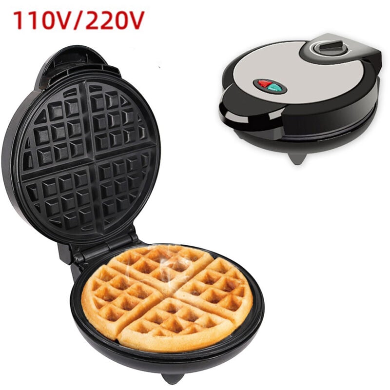 Appareil à Gaufre 1200W Gaufrier Electrique Machines à Gaufres Rond Plaques Antiadhésives Température Automatique Lumière de Cuisson