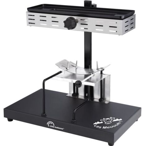 Appareil à raclette 1/2 meule 850W pour 6 à 8 personnes – Design vache ludique – Rampe de chauffe réglable – Acier inoxydable durable – Little Balance