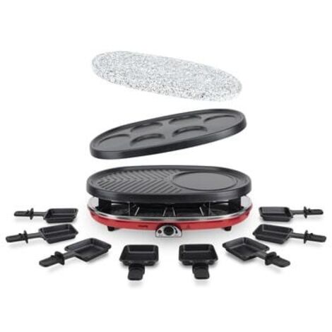 Appareil à raclette 1500W pour 8 personnes – 4 en 1 : raclette, grill, crêpière, pierre à cuire – Plaques démontables et anti-adhésives – Hkoenig - RP418