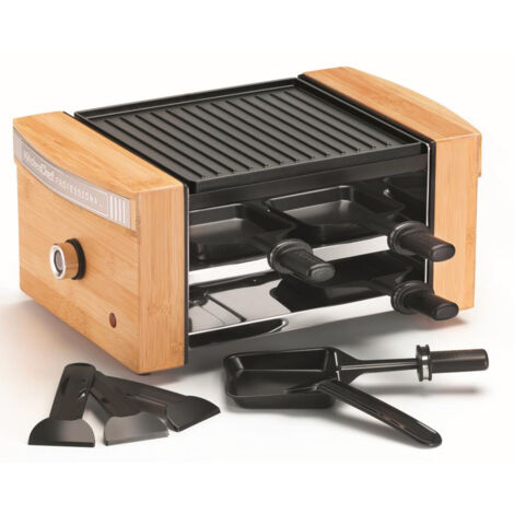 Appareil à raclette 4 personnes 750W – Plaque gril en fonte d'aluminium – Cuisson rapide – Pieds antidérapants – Kitchen Chef