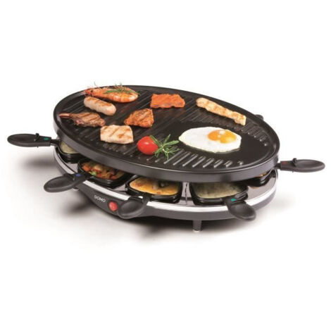 Appareil à raclette 8 personnes DO9038G – Revêtement antiadhésif – Puissance 1200W – Cordon 1,5m – 8 poêlons émaillés inclus – Domo
