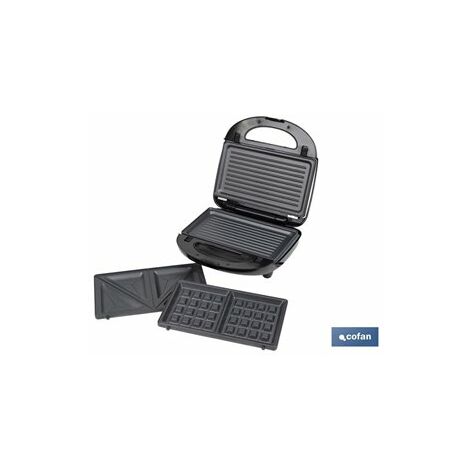 Appareil à sandwich, grill et gaufrier polyvalent 3 en 1, plaques interchangeables 750w 24x22,8x10,9 cm