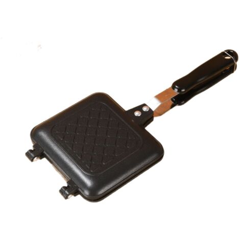 Appareil à sandwichs double antiadhésif, poêle multifonctionnelle pour paninis, omelettes et gaufres – Alliage d'aluminium – Noir