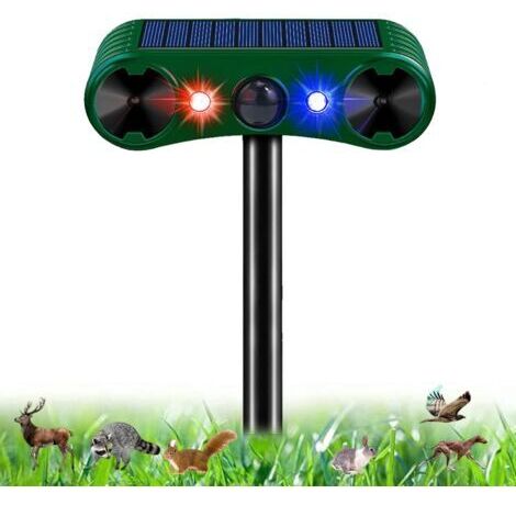Appareil anti-chat extérieur, Ultrasons & Solaire 2 Modes, LED + Détecteur Mouvement, IP54 Étanche