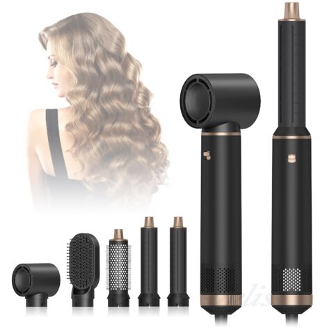 Appareil de coiffure 5 en 1 : brosse séchante, fer à friser, lisseur, noir et or
