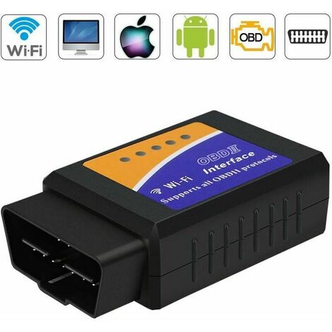 DHKLFA Appareil de diagnostic OBD2 WiFi, appareil de diagnostic de voiture OBD2 ELM327, scanner de diagnostic OBD II pour tous les véhicules, connecteur de voiture de code d'erreur universel pour tabl