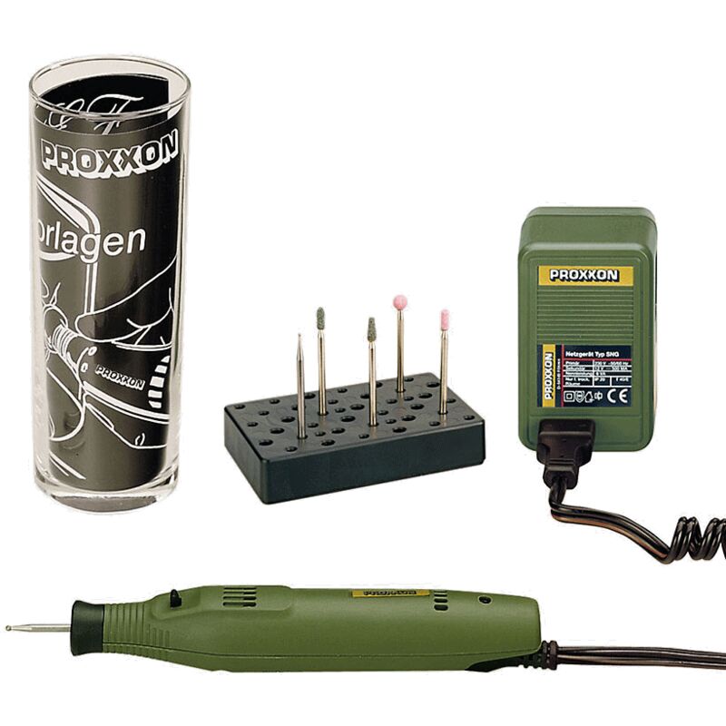 Set de gravure avec graveur gg 12 à moteur spécial dc silencieux et durable Proxxon 28635