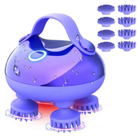 Appareil de massage de la tête avec 3 modes de pétrissage–Appareil de massage de la tête étanche IPX7 avec 8 picots pour un nettoyage en profondeur,appareil de massage corporel pour soulager le stress