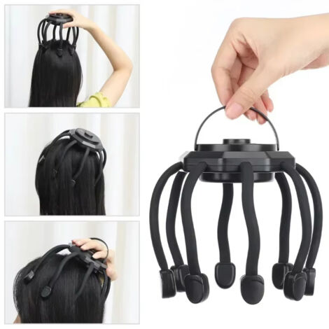 Appareil de massage électrique du cuir chevelu à chargement USB, appareil de massage de la tête portable à 360 degrés, avec 8 doigts souples