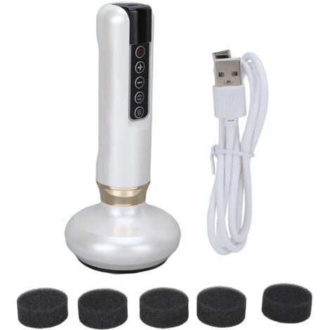 Appareil de Massage GuaSha Électrique 12 Vitesses, Bille d'Acier, Ventouses Pression Négative, Machine Massage Méridiens Blanc