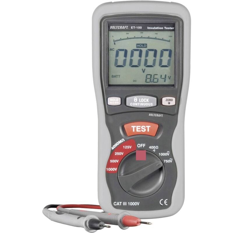 Voltcraft - Appareil de mesure de l'isolation ET-100 125 v, 250 v, 500 v, 1000 v 400 mω