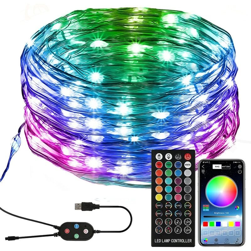 Appareil de Noël, RVB, 15 M, 150 LED, contrôle APP Bluetooth, synchronisation de la musique, étanche IP44, luminosité réglable, USB, multicolore