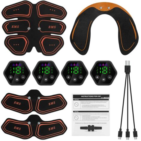 Appareil d'électrostimulation abdominale et des hanches avec écran LCD et port USB pour l'entraînement des abdominaux, le fitness et la musculation à domicile. Corset amincissant pour la taille 02894-