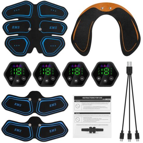 Appareil d'électrostimulation musculaire (EMS) pour abdominaux et hanches, écran LCD, port USB, entraînement des abdominaux, fitness, salle de sport à domicile, corset amincissant 02895-AquaForge