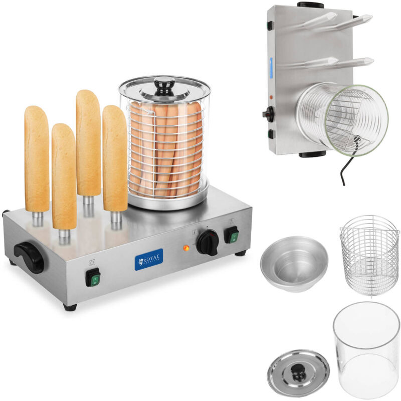 Royal Catering - Appareil Machine à Hot Dog Professionnelle Inox 2 x 300 w 30 Saucisses 4 Pains