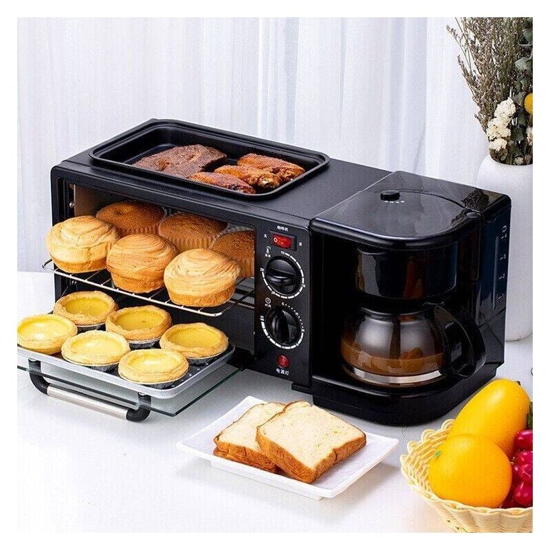 Appareil multifonctionnel pour petit-déjeuner domestique, 3 en 1 : fait du café, chauffe du lait, four électrique pour cuire de la viande