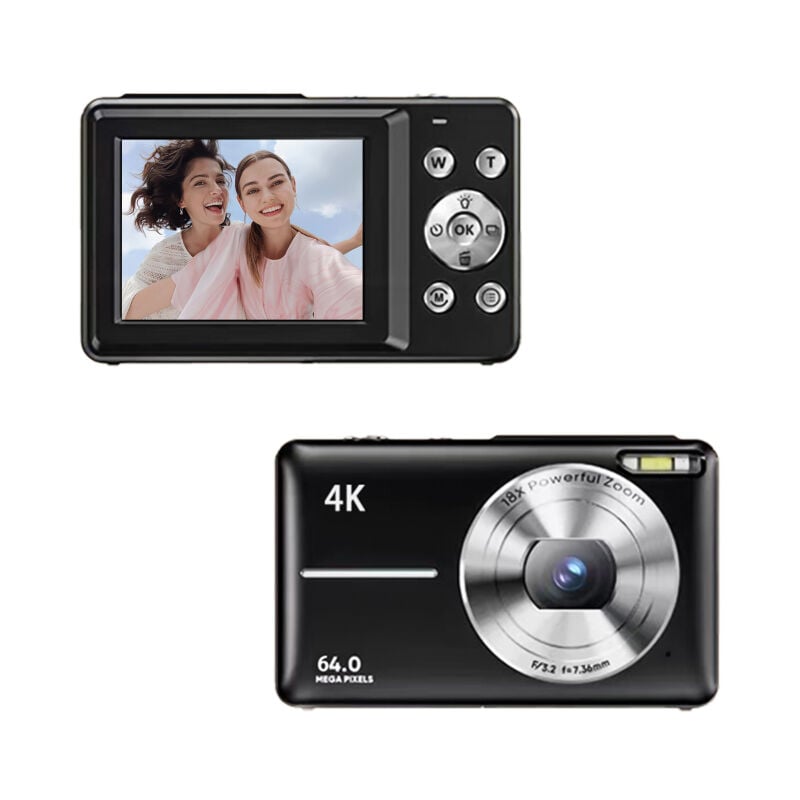 Lifcausal - Appareil photo numérique 4K/30FPS Caméra vidéo numérique 64MP Écran 2,88 pouces Zoom numérique 18X Batterie intégrée avec carte tf 32 Go