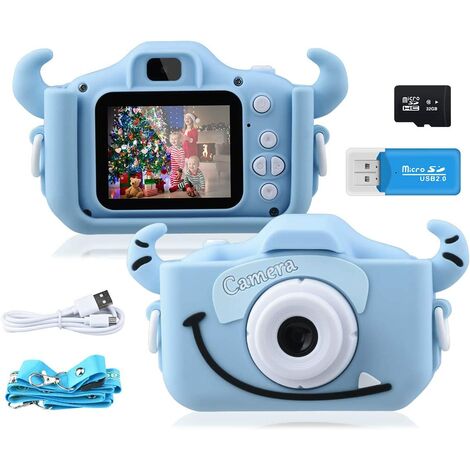 Appareil photo pour enfants FlkwoH, appareil photo numérique pour enfants de 2,0 pouces (bleu ou rose au choix) pour garçons et filles de 3 4 5 6 7 8 9 10 ans, caméra HD 1080p anti-chute pour enfants,