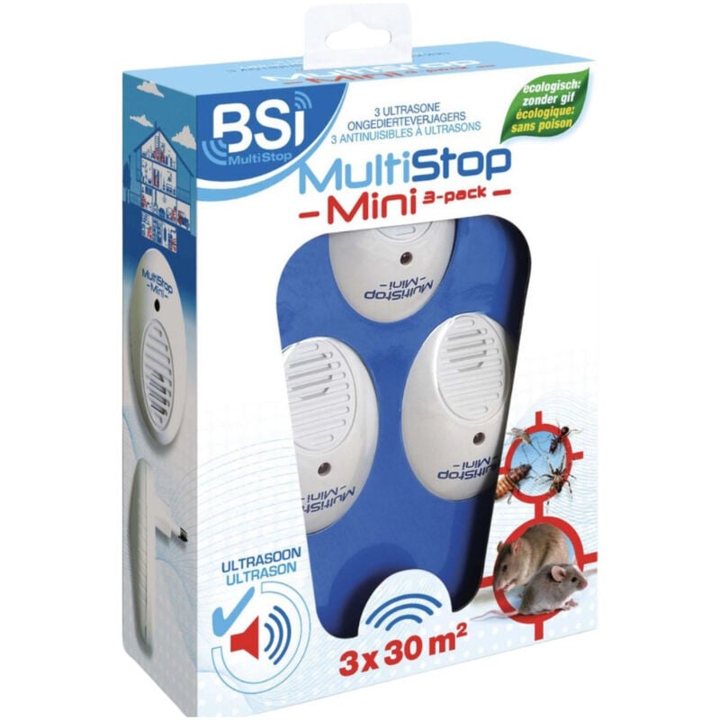 Multistop Mini - Lot de 3 répulsifs ultrason 30 m² (rats et souris)