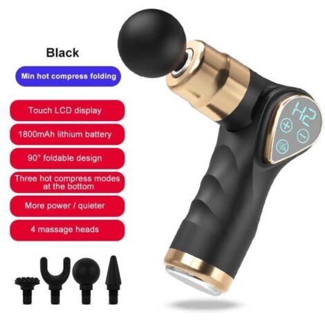 Appareils beauté santé,Pistolet de Massage à compresse chaude pliable,masseur musculaire intelligent,Fascia,corps,R- Black (C3881)