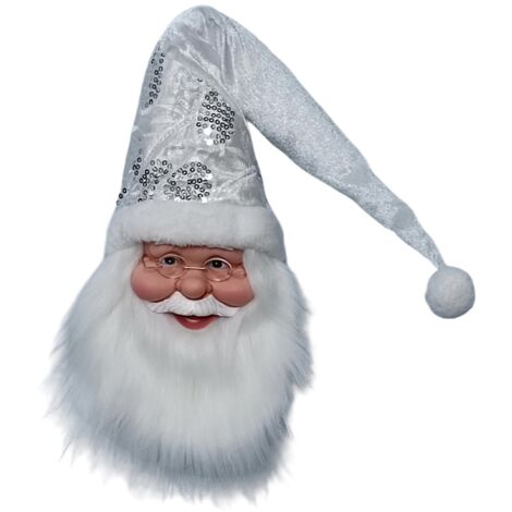 Appendi viso Babbo Natale con cappello color argento decorazione natalizia