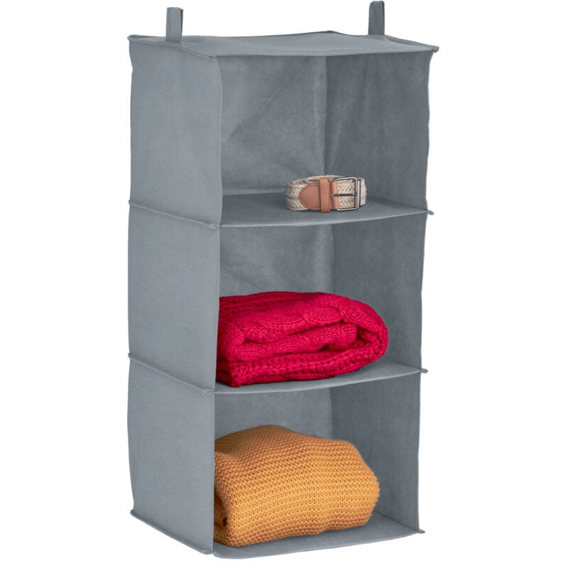 Image of Relaxdays Organizer Armadio da Appendere Salvaspazio, 3 Ripiani, 70x30x30 cm, Inserto Porta Vestiti Campeggio, Grigio