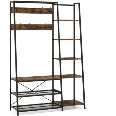 Appendiabiti 5 in 1 con panca per scarpe 9 ganci 5 ripiani laterali e 2 ripiani in filo metallico 88304890 88304890 88304890 88304890 88304890 88304890 88304890 88304890 88304890 88304890 88304890 883