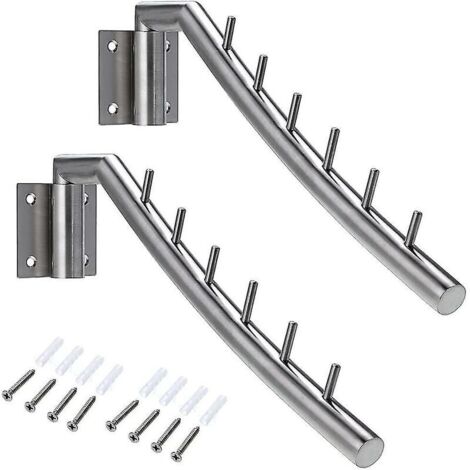 Appendiabiti a 2 barre/gancio, appendiabiti da parete in acciaio inox, rotazione di 180°, carico massimo 30 kg, con 6 aste per organizzare vestiti, collane ecc.