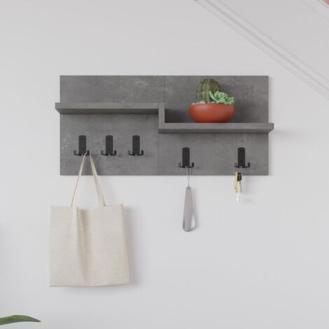 Appendiabiti a muro con mensole e 5 ganci Harmon colore retro grey