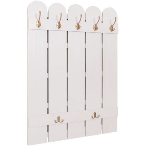 Appendiabiti a parete HHG-981, pannello salvaspazio, paulownia 7 ganci 86x60cm, bianco