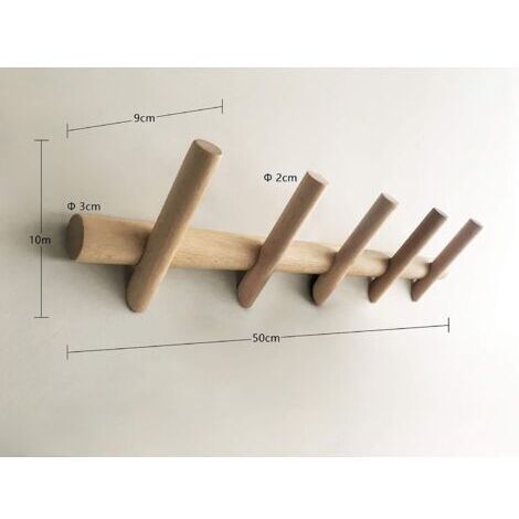 Appendiabiti a parete in legno massello di faggio – 5 ganci – Portata massima 15 kg – Lunghezza 50 cm per cappotti e borse