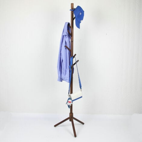 Appendiabiti, Appendiabiti in legno massello, Appendiabiti, con 8 ganci per vestiti, borse, giacche, per ingresso, corridoio, colore noce - RWCoat Rack