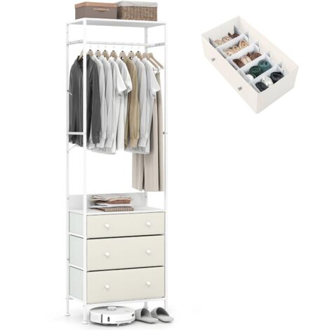 Appendiabiti con cassetti, cassettiera e armadio indipendenti, asta appendiabiti a 3 posizioni, per ingresso, anticamera, bianco