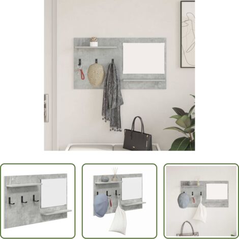 Appendiabiti con specchio -  Appendiabiti a muro con specchio Grigio cemento 90 x 10 x 50 cm