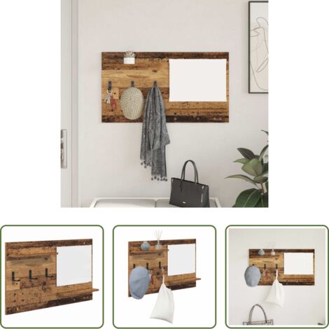 Appendiabiti con specchio -  Appendiabiti a muro con specchio Legno vecchio 90 x 10 x 50 cm