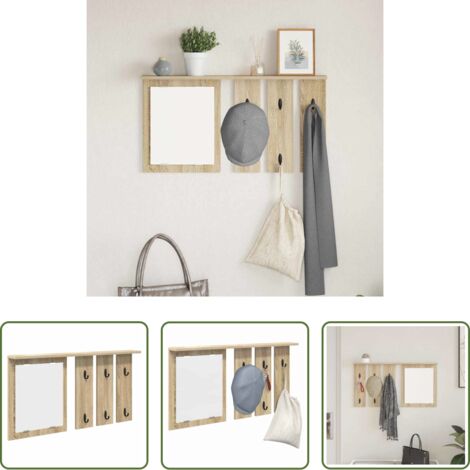 Appendiabiti con specchio -  Appendiabiti a muro con specchio rovere sonoma 85 x 10 x 45 cm