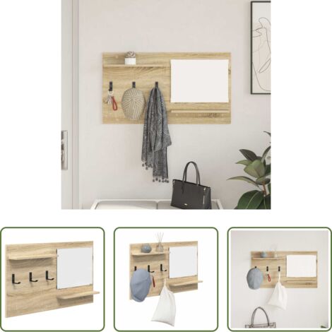 Appendiabiti con specchio -  Appendiabiti a muro con specchio Rovere Sonoma 90 x 10 x 50 cm