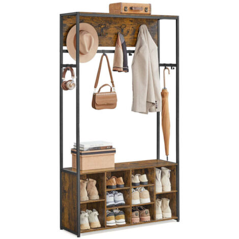 Appendiabiti da ingresso con ripiani per scarpe 32 x 100 x 180 cm ripiani regolabili scomparti aperti stile industriale per ingresso/corridoio marrone 120007072